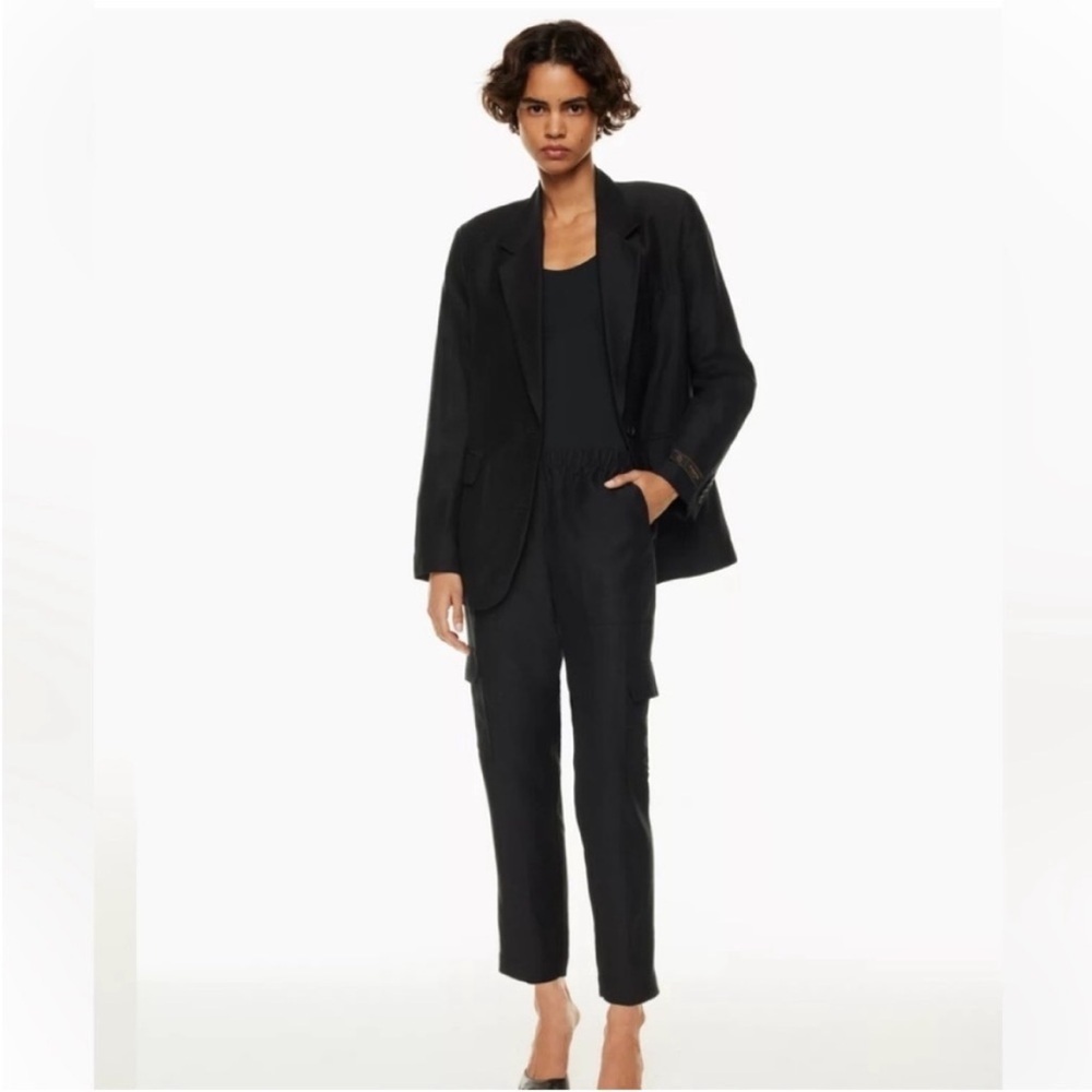 Aritzia Babaton Titan Viscose  Linen Cargo Trousers Pant Black Straight Leg Sz 8